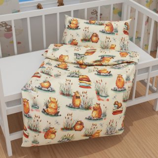 Detské bavlnené posteľné obliečky do postieľky Sandra SA-710 Kapybary na krémovom - detail 1 - Biante.sk