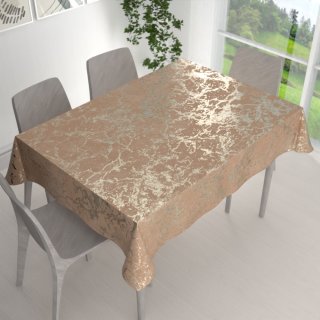 Velký sametový obdélníkový ubrus Isabela IBL-016 Zlatý mramor na pudrově béžovém - detail 1 - Biante.cz