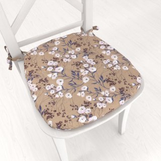 Oblý podsedák PML-036 Pnoucí květiny na hnědém - 39x37x3 cm - Biante.cz