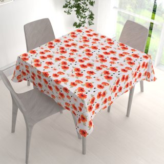 Teflónový štvorcový obrus TF-133 Červenooranžové vlčie maky na bielom - detail 1 - Biante.sk