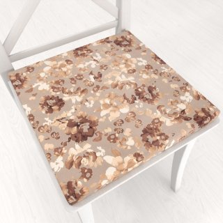 Sametový čtvercový podsedák Tamara TMR-042 Hnědé květy na šedobéžovém - 38x38x3 cm - Biante.cz