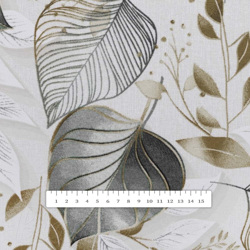 Dekorační látka Leona LN-173 Šedé listy na režném - šířka 140 cm a 280 cm - detail 5 - Biante.cz