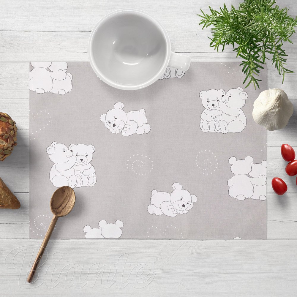 Dětské bavlněné prostírání na stůl Sandra SA-733 Zamilovaní lední medvědi na světle šedém - Biante.cz