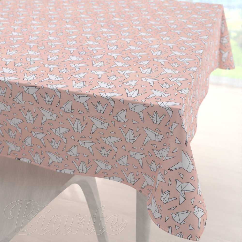 Dekorační čtvercový ubrus Leona LN-044 Origami ptáci na lososovém - Biante.cz