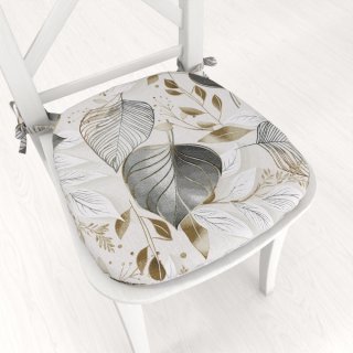 Oblý podsedák Leona LN-173 Sivé listy na režnom - 39x37x3 cm - Biante.sk