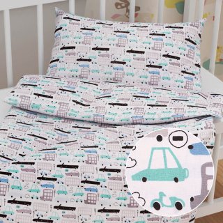 Dětské bavlněné povlečení do postýlky Sandra SA-199 Autíčka a autobusy - Biante.cz