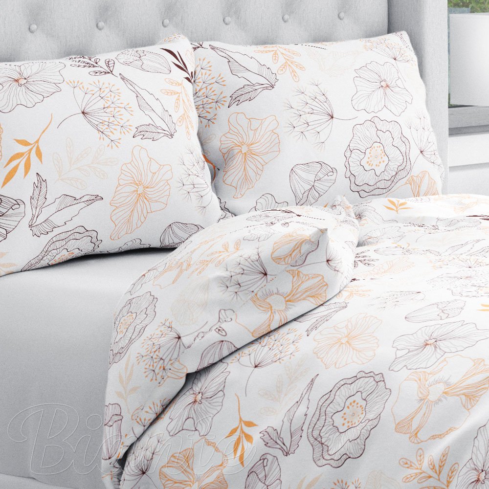 Bavlněné ložní povlečení Sandra SA-526 Hnědé vlčí máky na bílém - Biante.cz