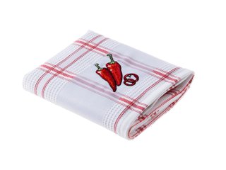 Kuchynská vaflová utierka s výšivkou Paprika - červené káro