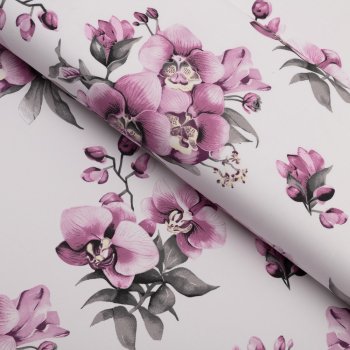 Bavlněná látka/plátno Sandra SA-623 Lila orchideje na bílém - šířka 160 cm - Biante.cz Bavlněná látka/plátno Sandra SA-623 Lila orchideje na bílém - šířka 160 cm - Biante.cz