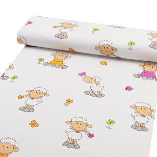 Detská bavlnená látka/plátno Sandra SA-728 Veselé ovečky na bielom - šírka 160 cm - detail 1 - Biante.sk