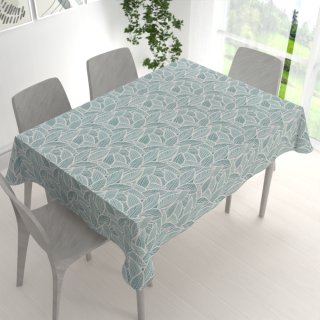 Dekorační obdélníkový ubrus Leona LN-166 Bílé listy na modrozeleném - detail 1 - Biante.cz Dekorační obdélníkový ubrus Leona LN-166 Bílé listy na modrozeleném - detail 1 - Biante.cz