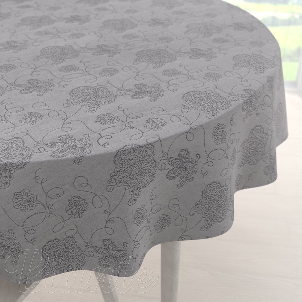 Teflónový okrúhly obrus TF-083 Kvetované ornamenty na sivom - Biante.sk