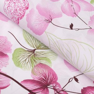 Bavlněná látka/plátno Sandra SA-366 Růžovo-zelené květy na bílém - šířka 150 cm - Biante.cz