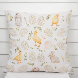 Dekorační povlak na polštář Leona LN-177 Velikonoční zvířátka a kraslice na bílém - Biante.cz