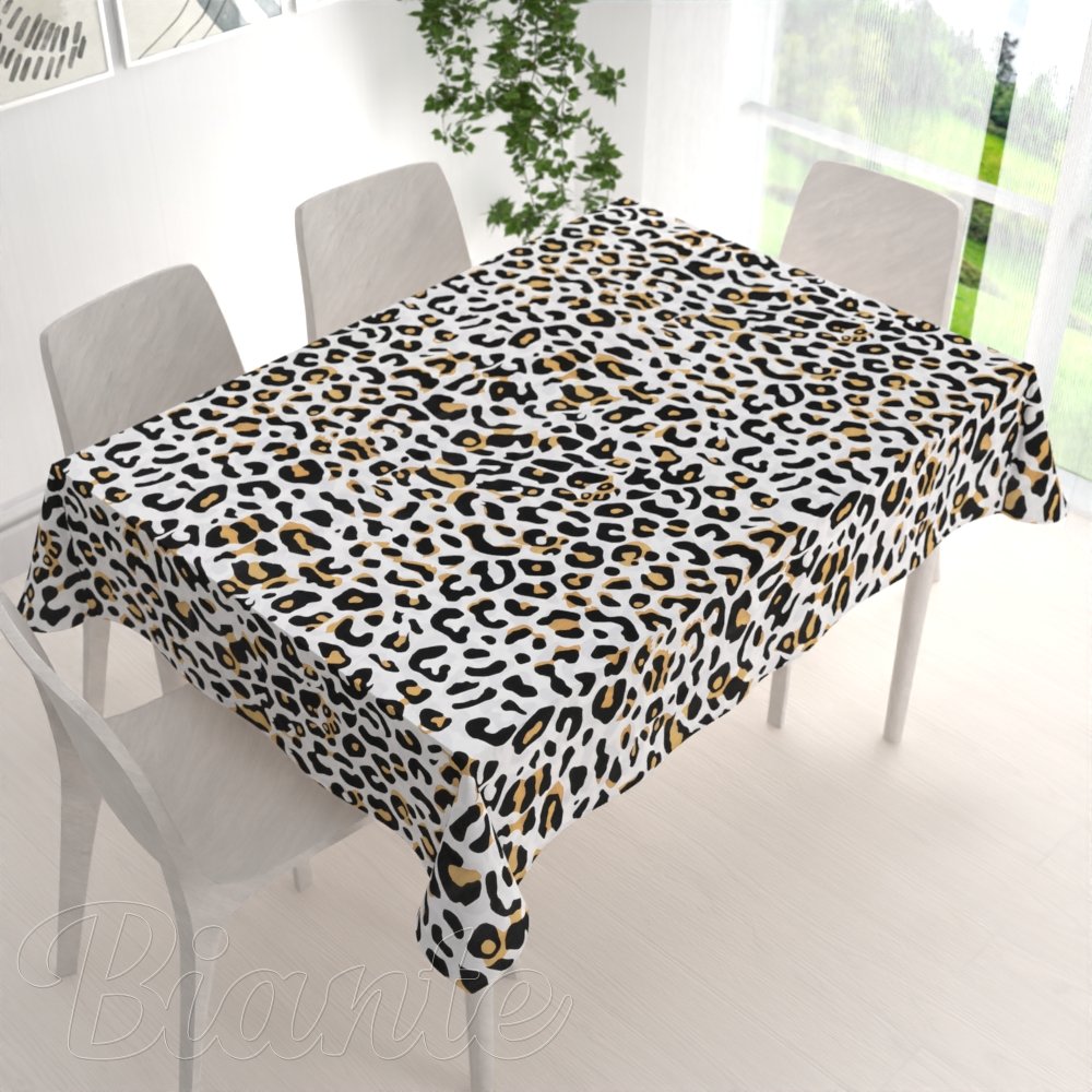 Bavlněný obdélníkový ubrus Sandra SA-409 Leopardí vzor na bílém - detail 1 - Biante.cz
