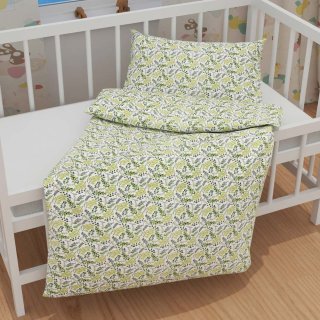 Dětské bavlněné povlečení do postýlky Sandra SA-426 Zelené větvičky s lístky na bílém - detail 1 - Biante.cz