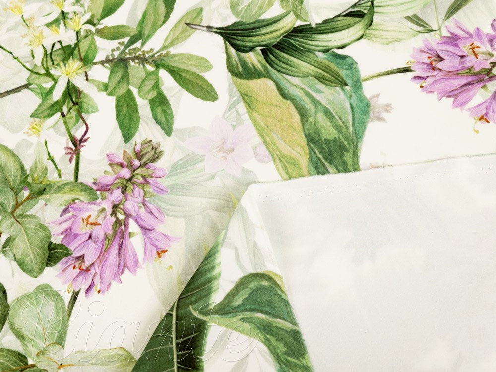 Sametová látka Tamara TMR-035 Fialové zvonky s listy na bílém - šířka 140 cm - detail 6 - Biante.cz