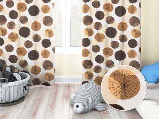 Dětský bavlněný závěs Sandra SA-488 Hnědo-béžové designové pampelišky - Biante.cz