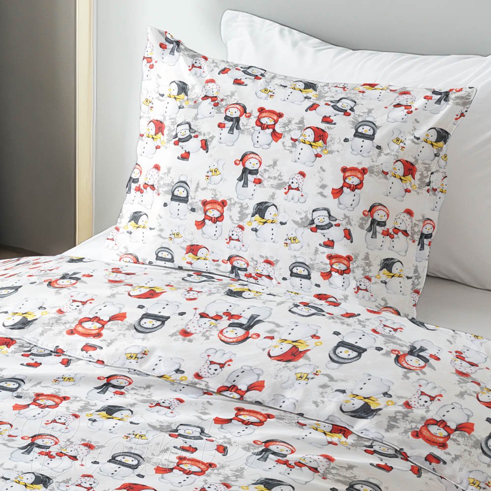 Dětské bavlněné ložní povlečení Sandra SA-661 Sněhuláci na světle šedém - detail 1 - Biante.cz