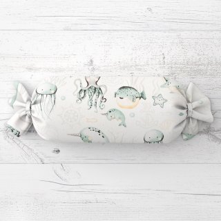 Dětský polštář válec bonbon Sandra SA-688 Mořský svět zelený na bílém - Biante.cz