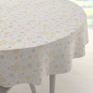 Saténový kulatý ubrus LUP-505 Zlato-stříbrné vločky na bílém - Biante.cz