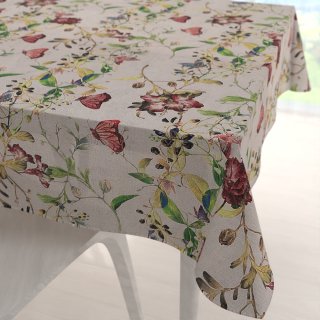 Dekorační čtvercový ubrus PML-083 Květiny a motýli na béžovém - Biante.cz