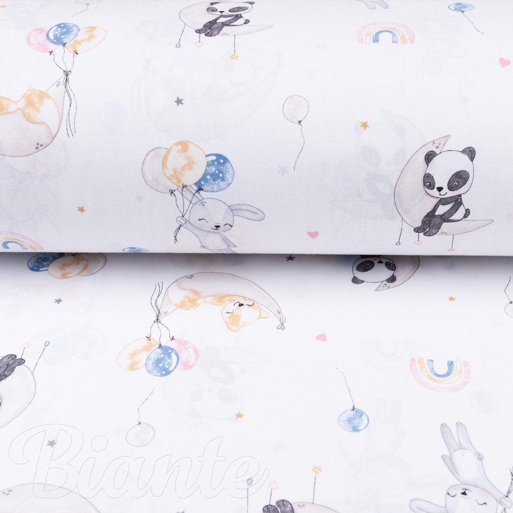 Dětská bavlněná látka/plátno Sandra SA-374 Pandy lišky a zajíčci s balónky - šířka 160 cm - detail 2 - Biante.cz