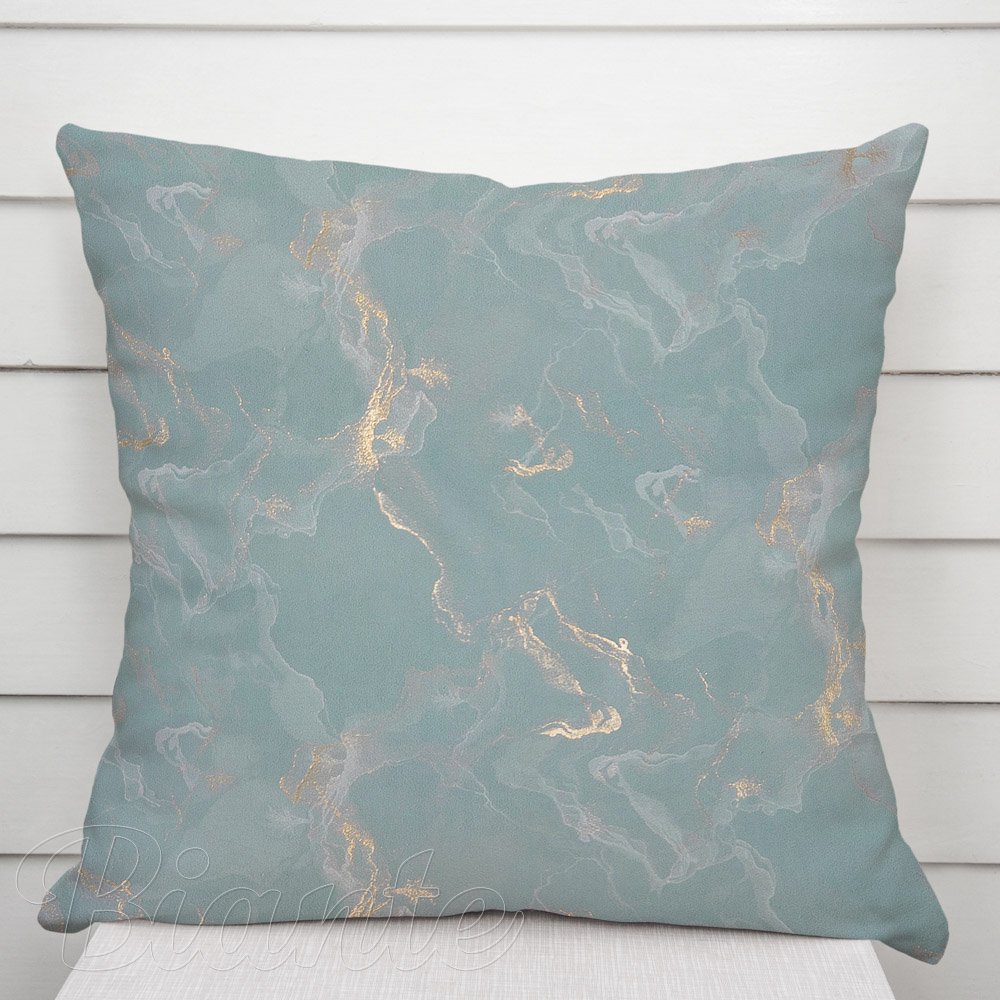 Sametový povlak na polštář Isabela IBL-020 Zlatý/kouřový mramor na světle modrošedém - Biante.cz