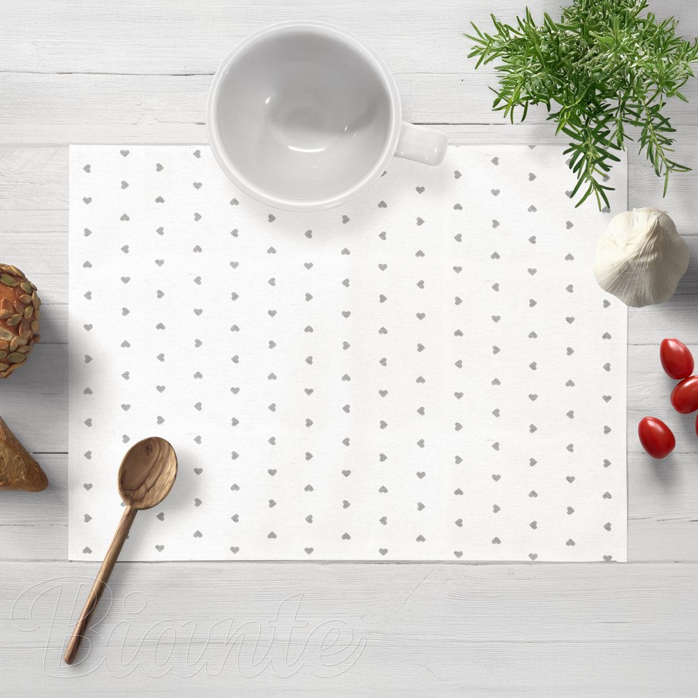 Dekorační prostírání na stůl Leona LN-008 Šedé srdíčka na bílém - Biante.cz