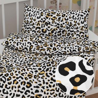 Dětské bavlněné povlečení do postýlky Sandra SA-409 Leopardí vzor na bílém - Biante.cz