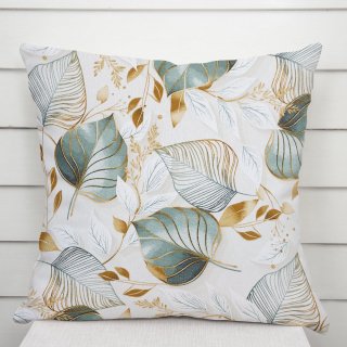 Dekorační povlak na polštář Leona LN-174 Zelené listy na režném - Biante.cz