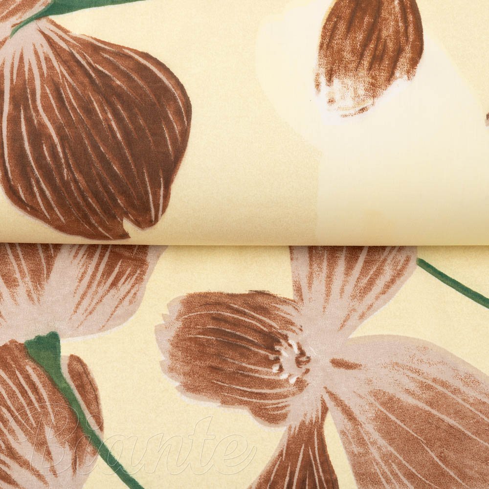 Bavlnená látka/plátno Sandra SA-536 Hnedé orchidey na vanilkovo žltom - šírka 160 cm - detail 2 - Biante.sk