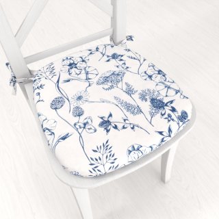 Oblý podsedák PML-060 Modré luční kvítí na bílém - 39x37x3 cm - Biante.cz