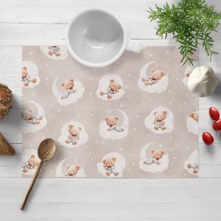 Dětské bavlněné prostírání na stůl Sandra SA-744 Spící medvídci na obláčcích na šedobéžovém - Biante.cz