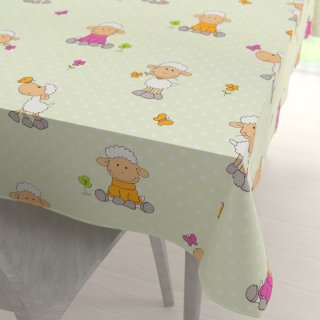 Detský bavlnený obdĺžnikový obrus Sandra SA-729 Veselé ovečky na svetlo zelenom bodkovanom - Biante.sk