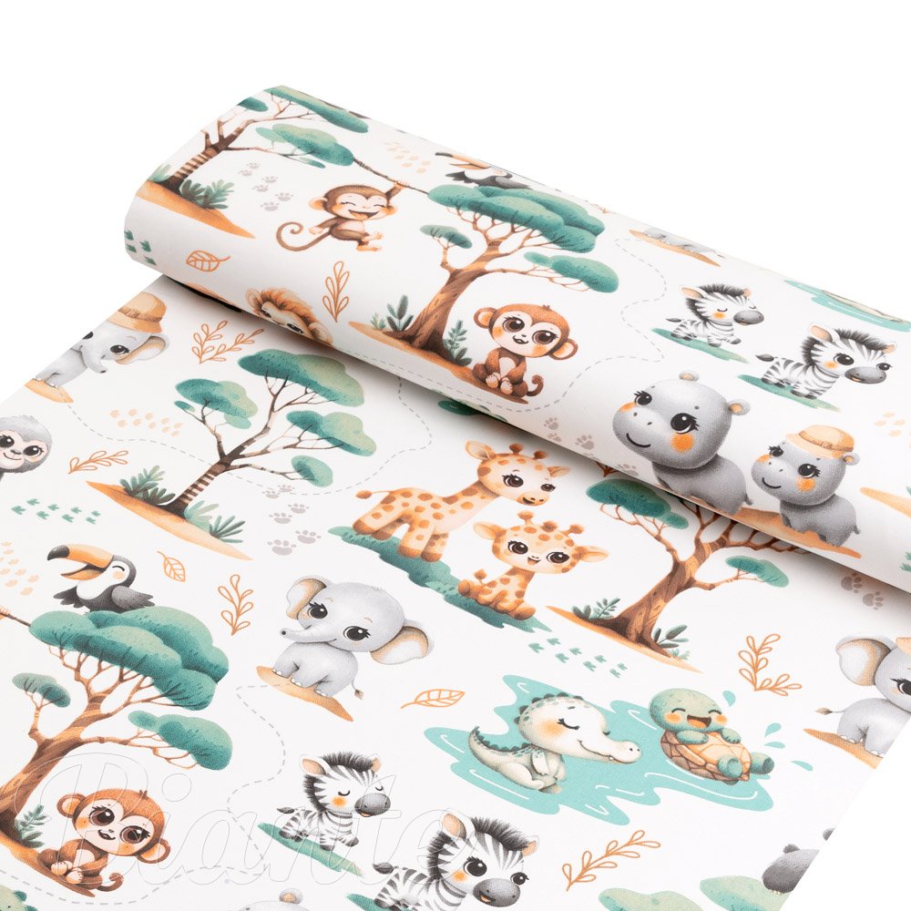 Dětská bavlněná látka/plátno Sandra SA-513 Africká zvířátka na bílém - šířka 160 cm - detail 1 - Biante.cz