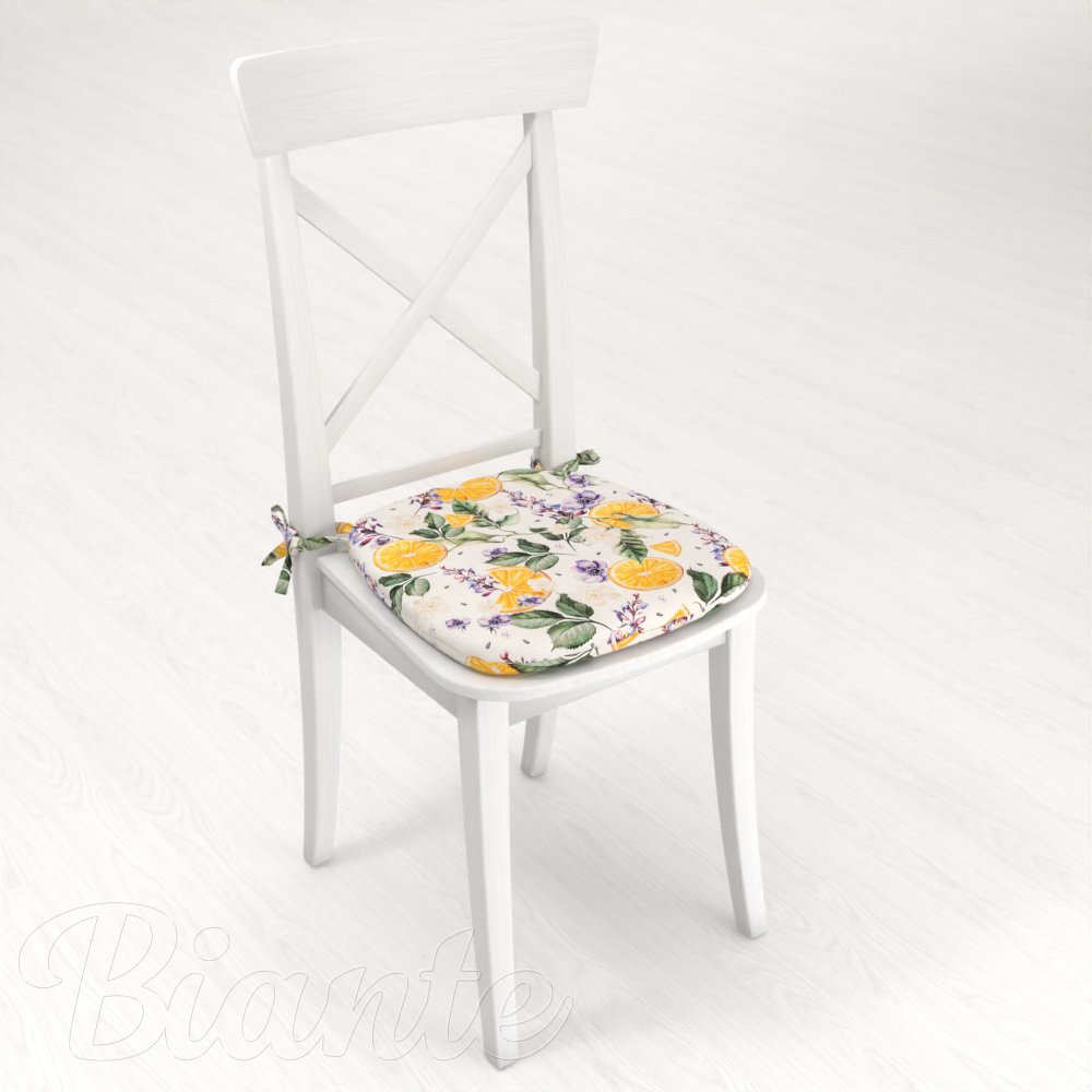 Oblý podsedák PML-103 Pomeranče mezi květy na bílém - 39x37x3 cm - detail 2 - Biante.cz