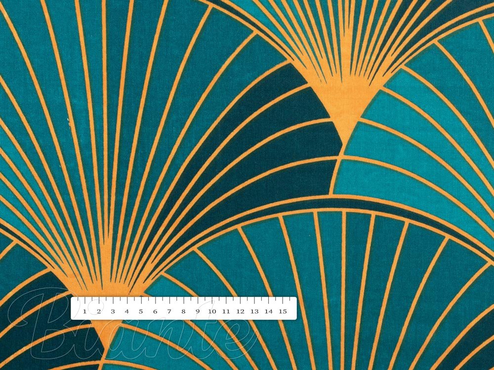 Bavlněná látka/plátno Sandra SA-575 Oranžové vějíře na zeleno-tyrkysovém - šířka 160 cm - detail 3 - Biante.cz