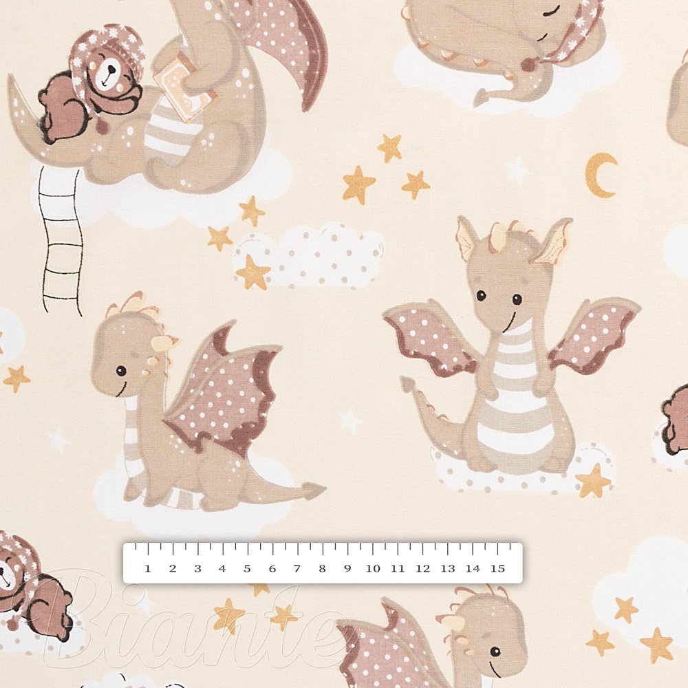 Detská bavlnená látka/plátno Sandra SA-467 Dráčikovia na žltobéžovom - šírka 160 cm - detail 3 - Biante.sk