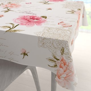 Bavlněný čtvercový ubrus Sandra SA-683 Růžové pivoňky s motýly na bílém - Biante.cz Bavlněný čtvercový ubrus Sandra SA-683 Růžové pivoňky s motýly na bílém - Biante.cz