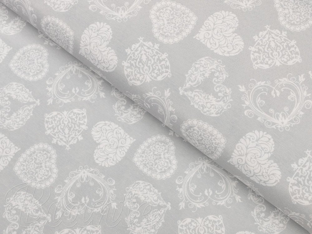 Dekorační látka PML-071 Srdce s ornamenty na šedém - šířka 150 cm - Biante.cz Dekorační látka PML-071 Srdce s ornamenty na šedém - šířka 150 cm - Biante.cz