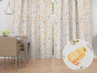 Dekoračný záves Leona LN-177 Veľkonočné zvieratká a kraslice na bielom - Biante.sk