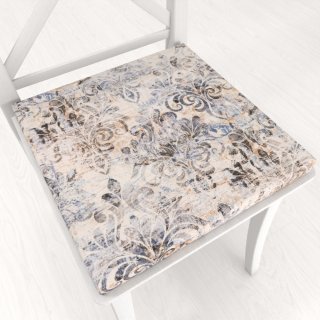 Zamatový štvorcový podsedák Tamara TMR-057 Modro-zelený zámocký vzor na krémovom - 38x38x3 cm - Biante.sk