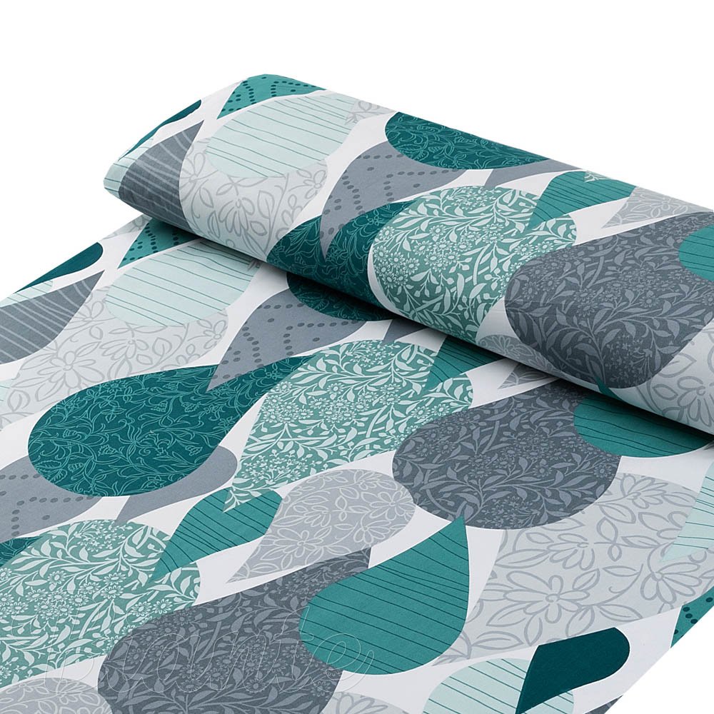 Bavlněná látka/plátno Sandra SA-444 Šedo-petrolejové kapky s ornamenty - šířka 160 cm - detail 1 - Biante.cz