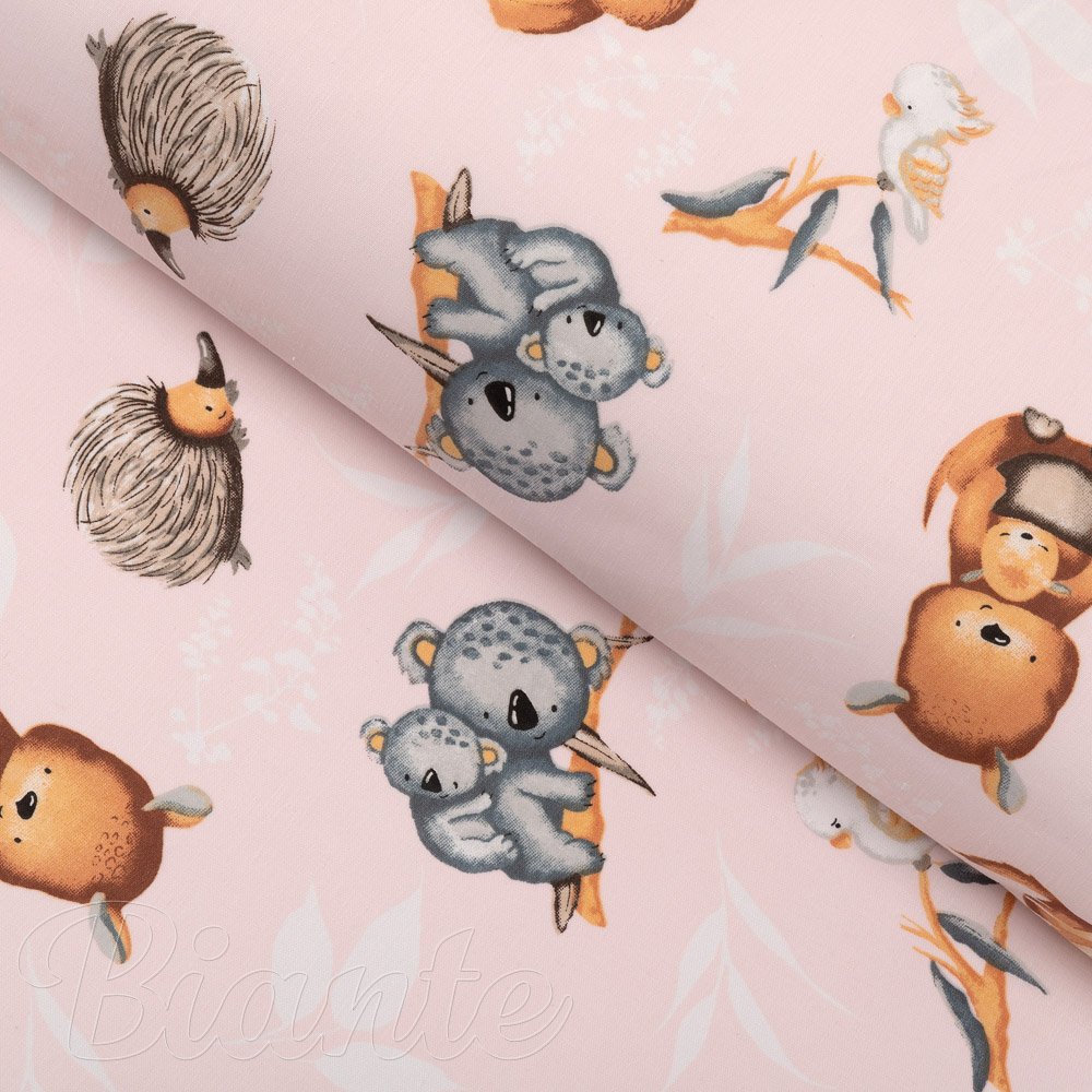 Dětská bavlněná látka/plátno Sandra SA-533 Australská zvířátka na růžovém - šířka 160 cm - Biante.cz