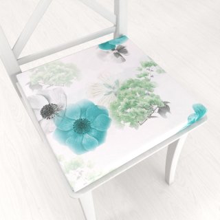 Teflónový štvorcový podsedák TF-044 Tyrkysové ruže na bielom - 38x38x3 cm - Biante.sk