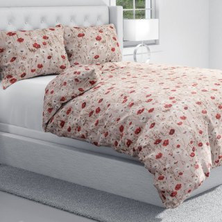 Bavlnené posteľné obliečky Sandra SA-631 Červeno-biele vlčie maky na sivobéžovom - detail 1 - Biante.sk