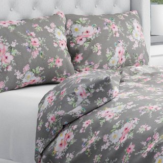 Bavlnené posteľné obliečky Sandra SA-553 Ružové kvety na sivom - Biante.sk Bavlnené posteľné obliečky Sandra SA-553 Ružové kvety na sivom - Biante.sk