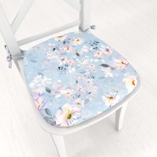 Zamatový oblý podsedák Tamara TMR-044 Jarné kvety na nebesky modrom - 39x37x3 cm - Biante.sk