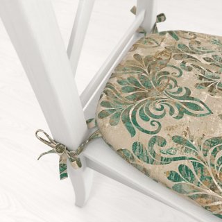 Zamatový oblý podsedák Tamara TMR-049 Hnedo-zelený zámocký vzor na svetlo hnedom - 39x37x3 cm - detail 1 - Biante.sk